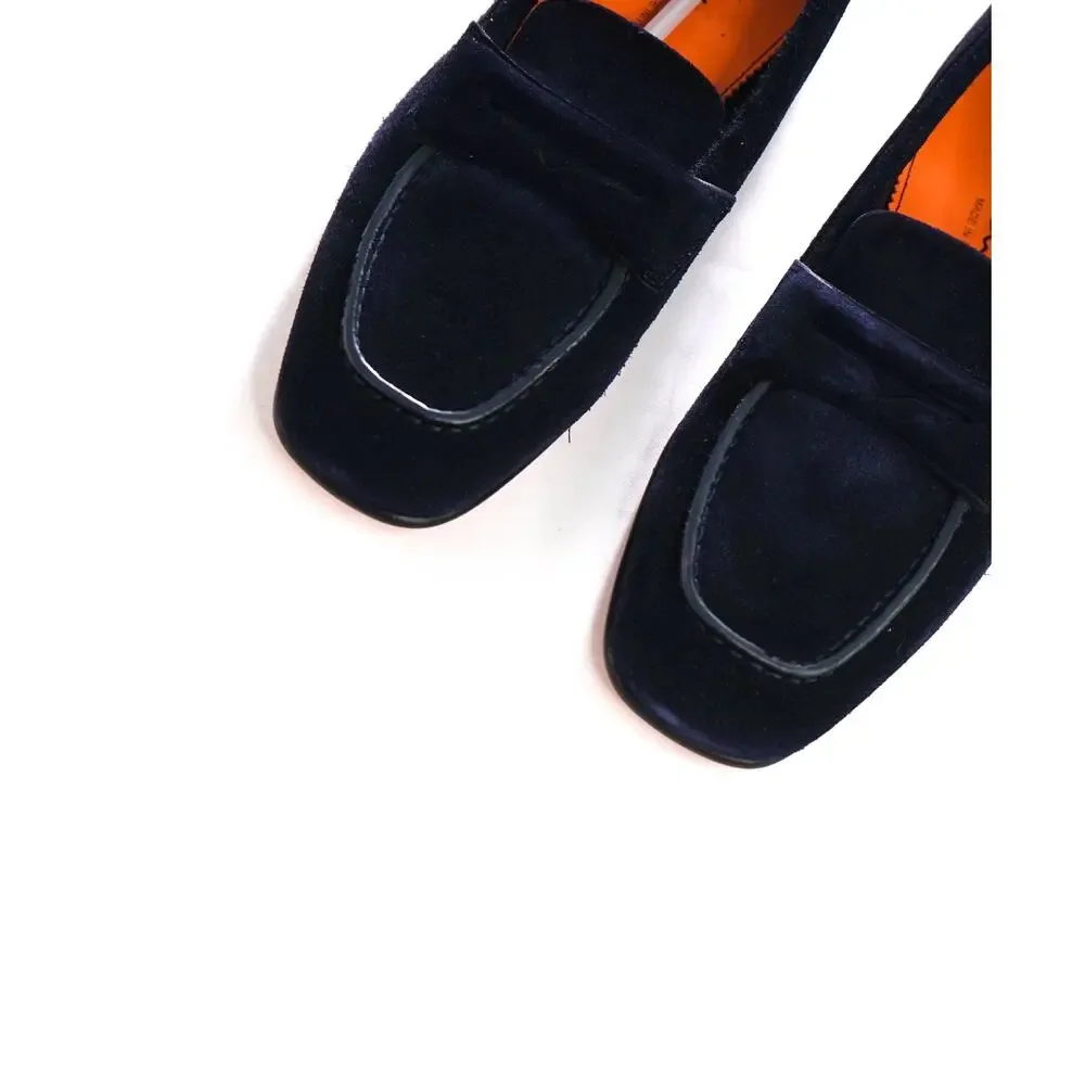 $850 SANTONI - Navy Blue Suede Loafers -  US 7.5 (6.5UK)